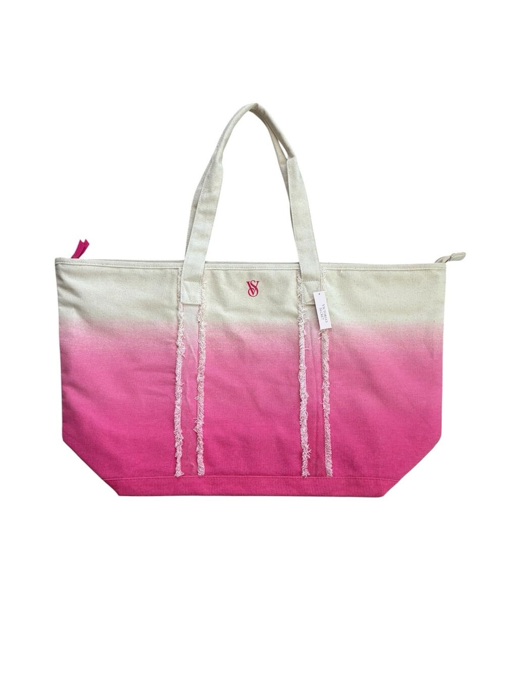 Brand New Victoria's Women's Pink White Top Handle Zip Tote Bag Travel Beach